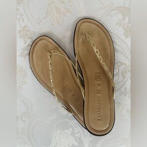 Damiani's Gold Sequin Vero Cuoio Leather Thong Sandals - Size 8